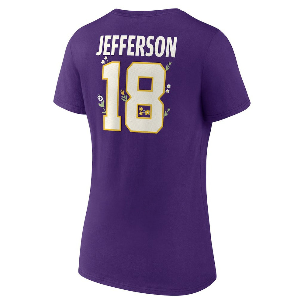 Justin Jefferson Minnesota Vikings Women's Floral Name & Number V-Neck T-Shirt - Purple T-shirts