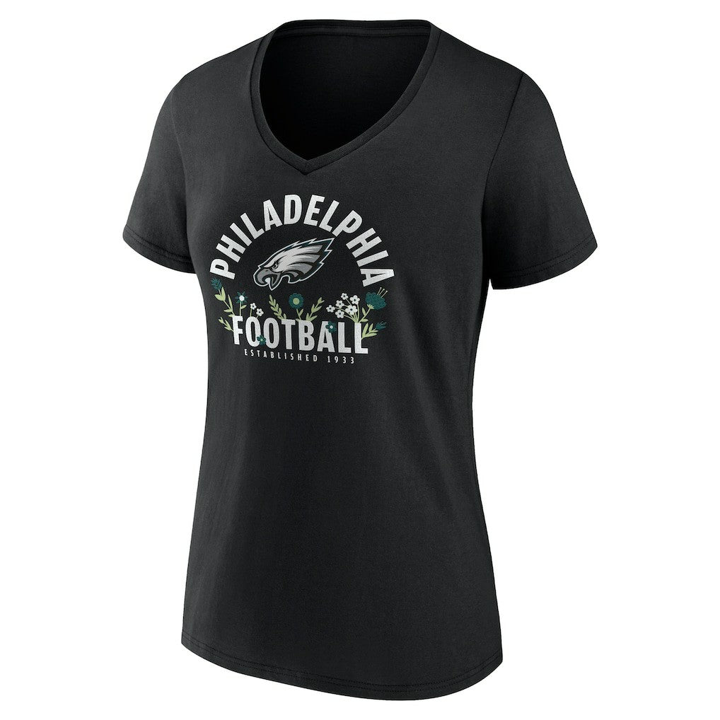 Saquon Barkley Philadelphia Eagles Women's Floral Name & Number V-Neck T-Shirt - Black T-shirts