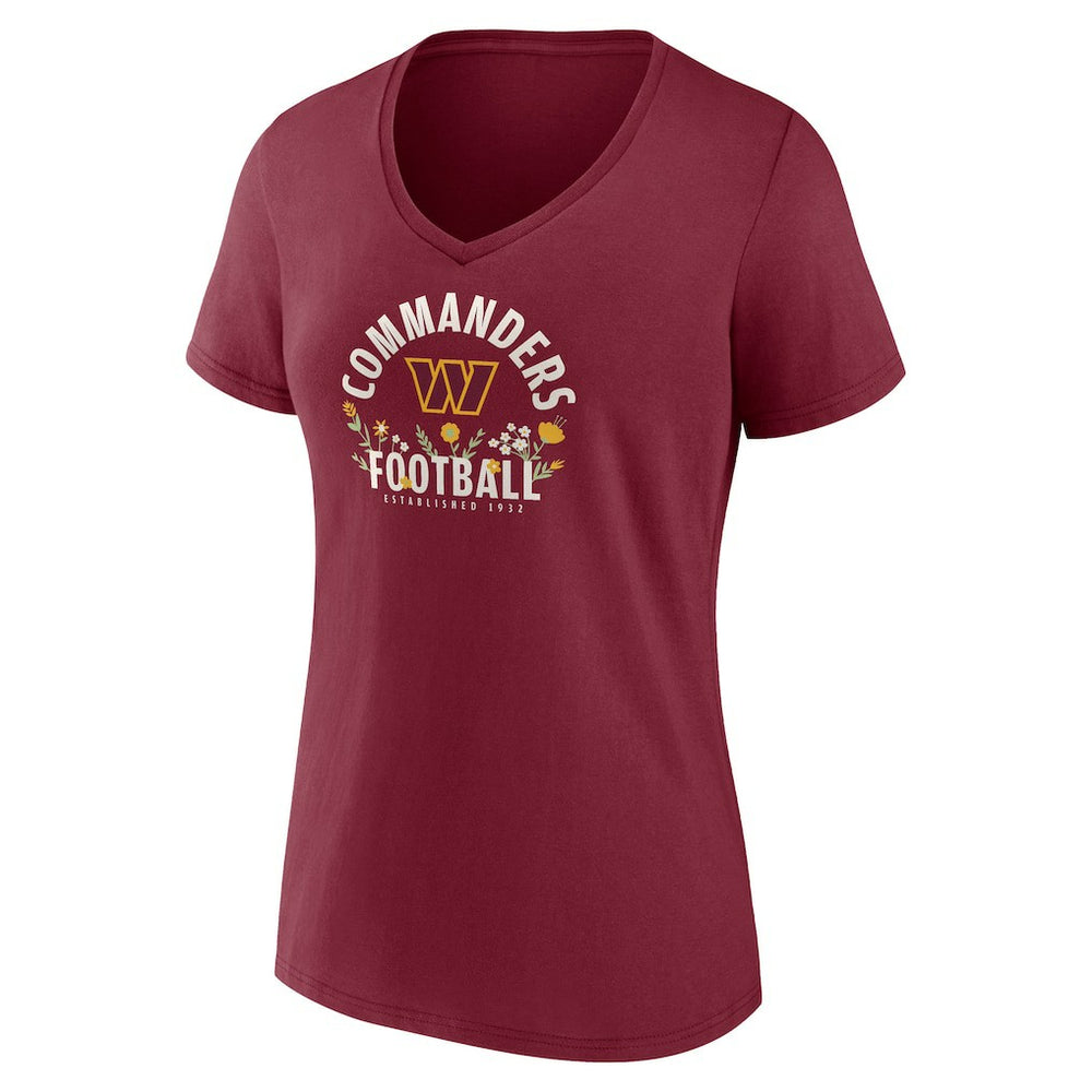 Jayden Daniels Washington Commanders Women's Floral Name & Number V-Neck T-Shirt - Garnet T-shirts