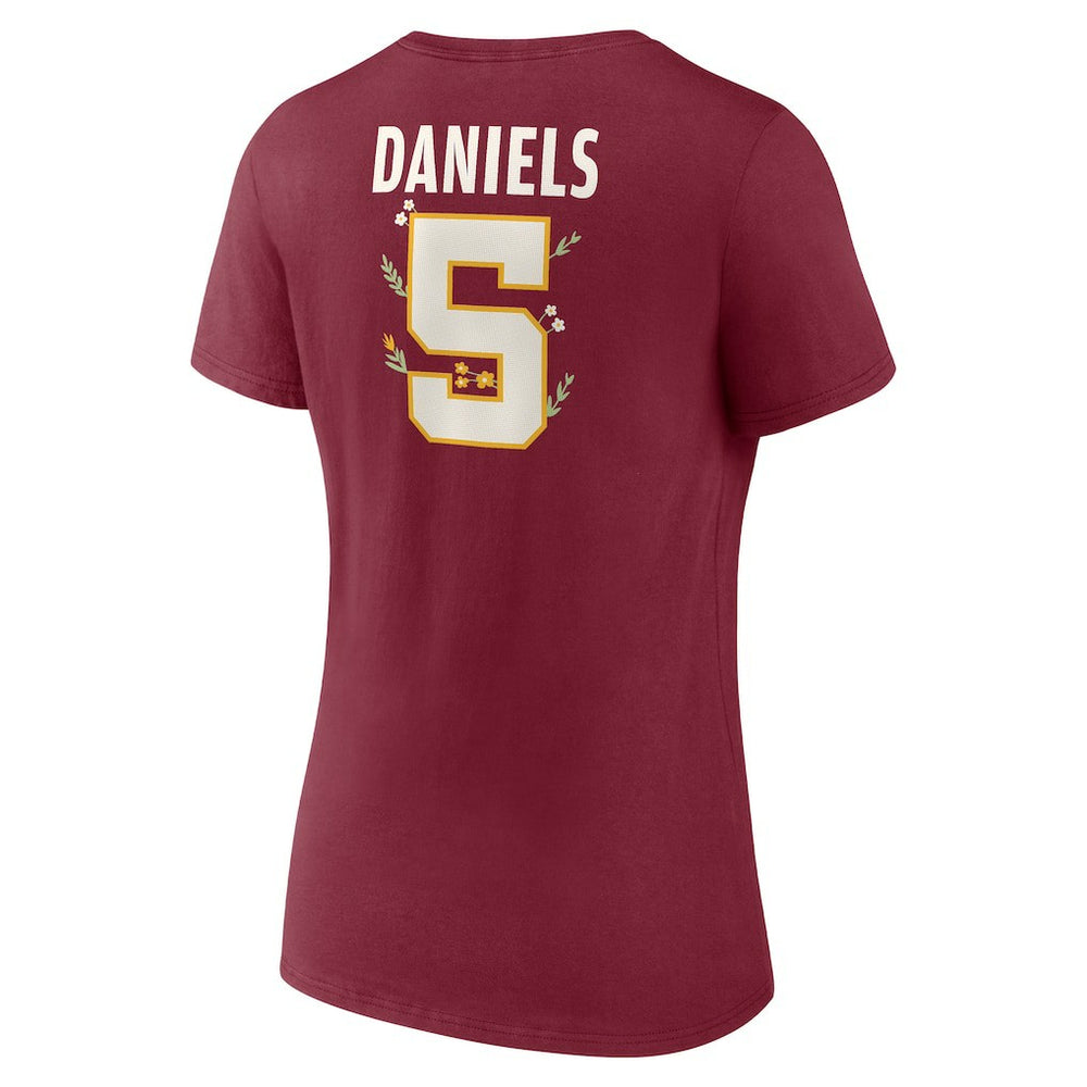 Jayden Daniels Washington Commanders Women's Floral Name & Number V-Neck T-Shirt - Garnet T-shirts