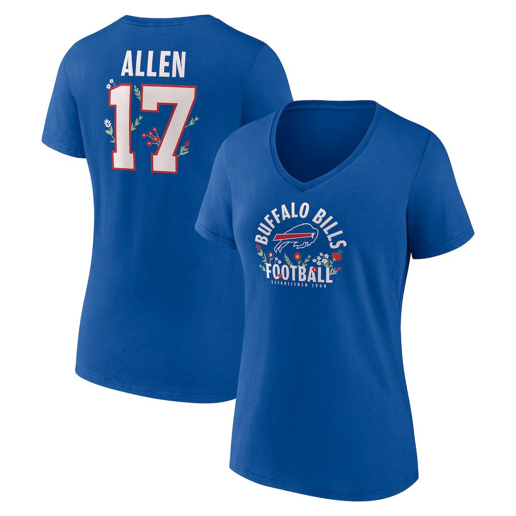 Josh Allen Buffalo Bills Women's Floral Name & Number V-Neck T-Shirt - Royal T-shirts