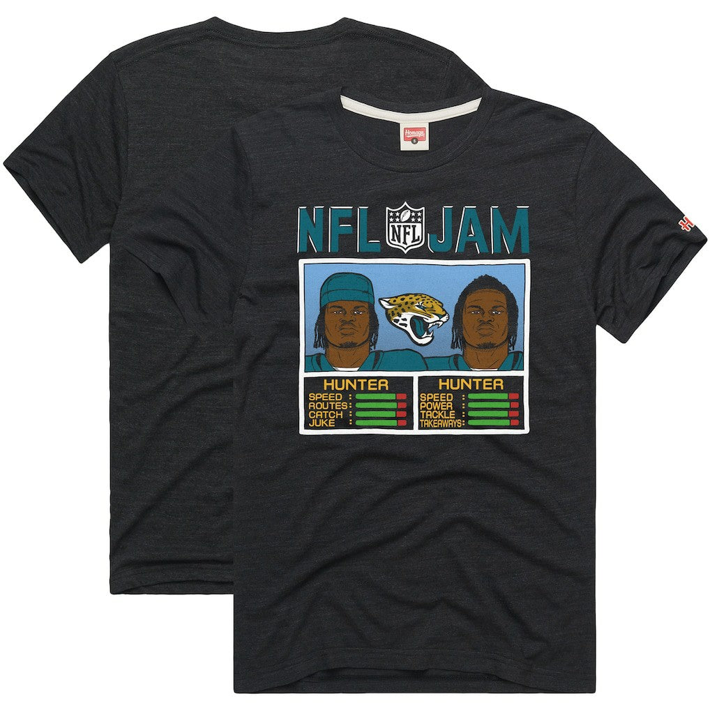 Travis Hunter Jacksonville Jaguars Homage Unisex NFL Jam Tri-Blend T-Shirt - Black T-shirts
