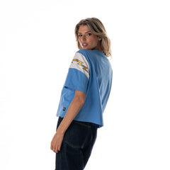 Los Angeles Chargers The Wild Collective Women's Charger Power Contrast Sleeve Insert T-Shirt - Powder Blue T-shirts