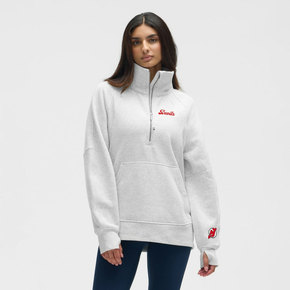 New Jersey Devils lululemon Women's Long Scuba Oversized Half-Zip Funnel Neck - Heathered Core Ultra Light Grey | US 203201177