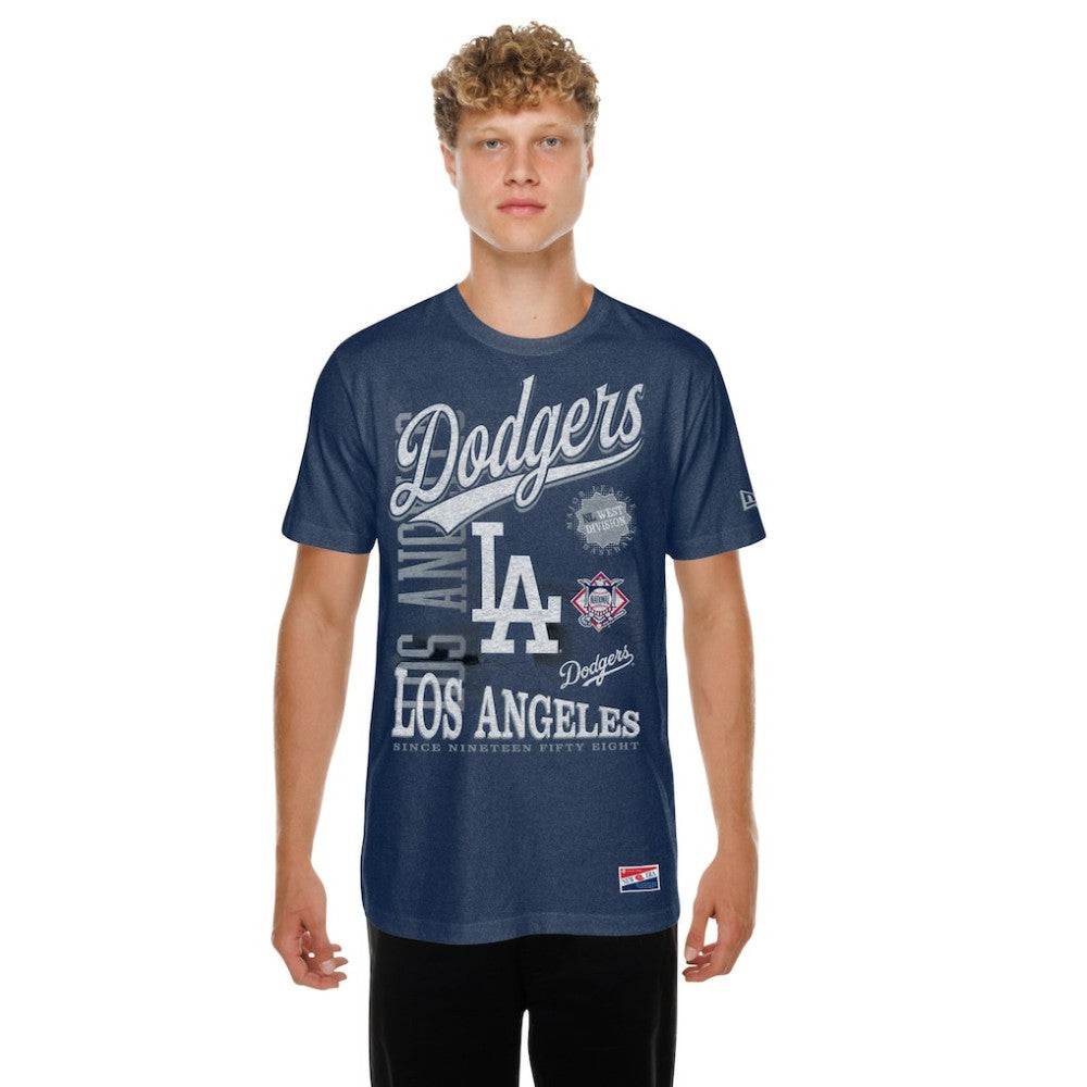 Los Angeles Dodgers New Era  Oversized Throwback Distressed T-Shirt - Navy T-shirts