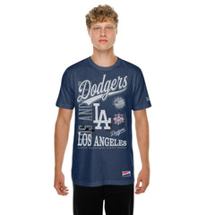 Los Angeles Dodgers New Era  Oversized Throwback Distressed T-Shirt - Navy T-shirts