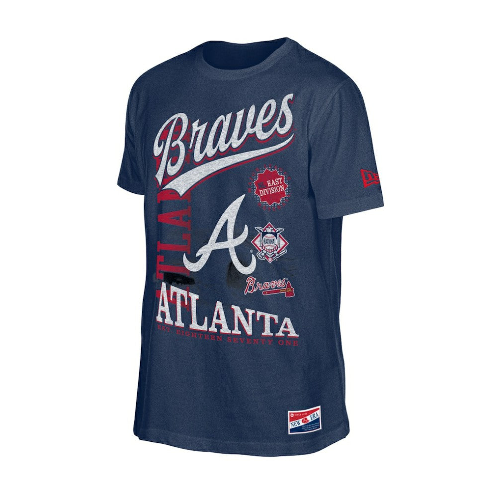 Atlanta Braves New Era  Oversized Throwback Distressed T-Shirt - Navy T-shirts