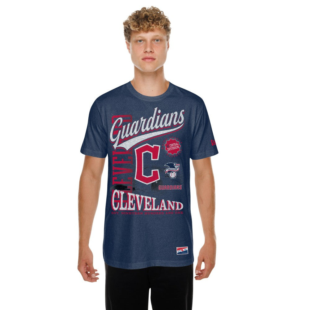 Cleveland Guardians New Era  Oversized Throwback Distressed T-Shirt - Navy T-shirts