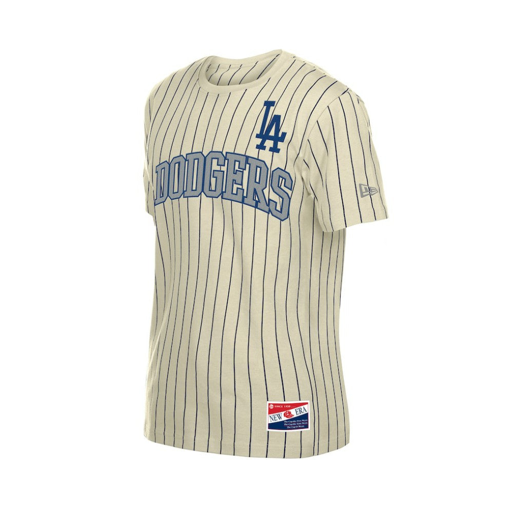 Los Angeles Dodgers New Era Throwback Meshback Pinstripe T-Shirt - Cream T-shirts