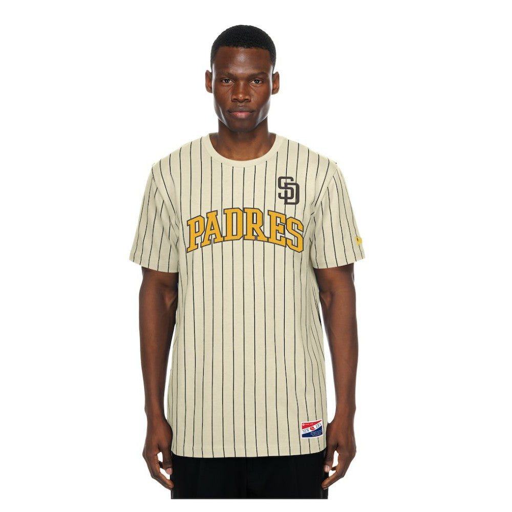 San Diego Padres New Era Throwback Meshback Pinstripe T-Shirt - Cream T-shirts