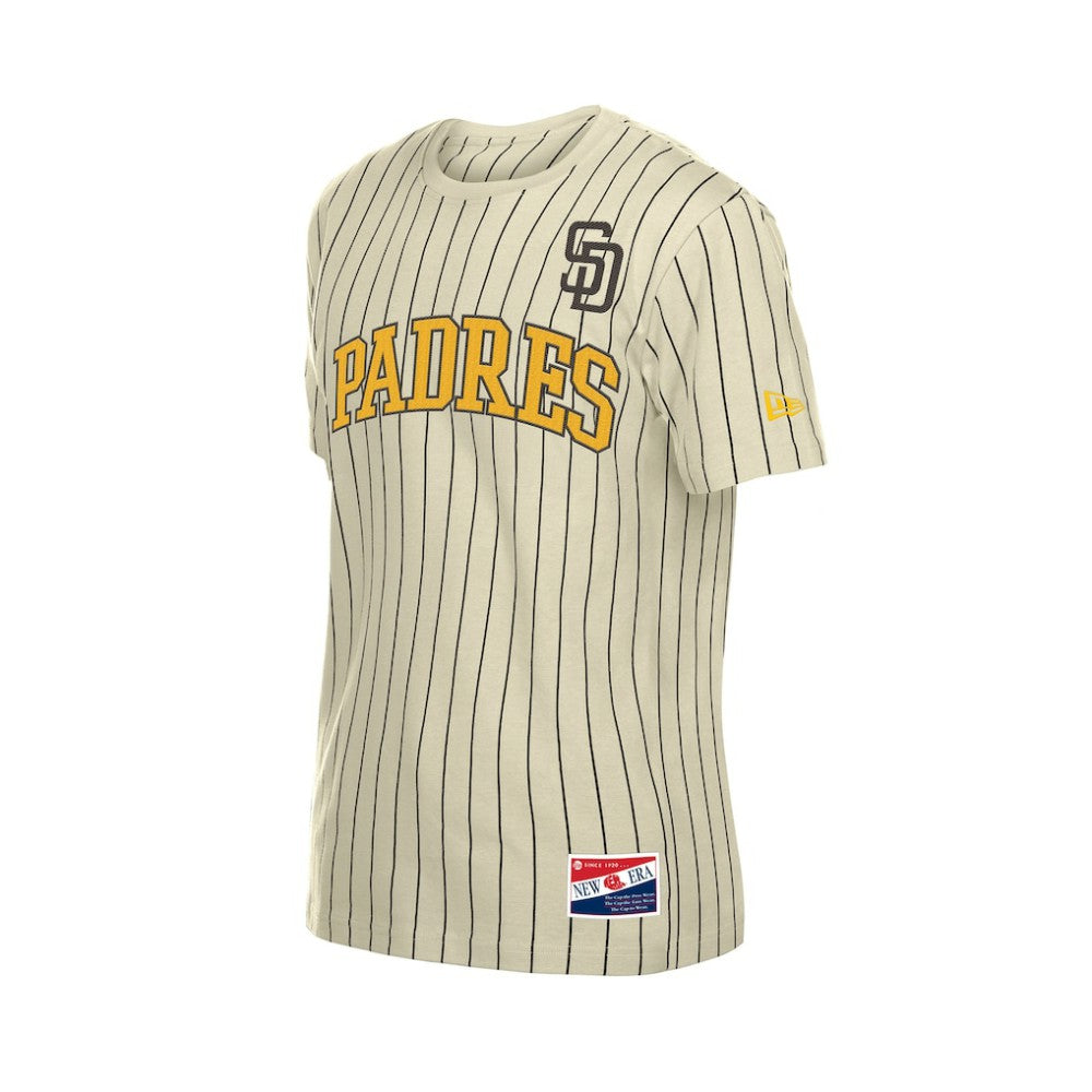 San Diego Padres New Era Throwback Meshback Pinstripe T-Shirt - Cream T-shirts