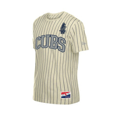 Chicago Cubs New Era Throwback Meshback Pinstripe T-Shirt - Cream T-shirts