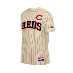 Cincinnati Reds New Era Throwback Meshback Pinstripe T-Shirt - Cream T-shirts