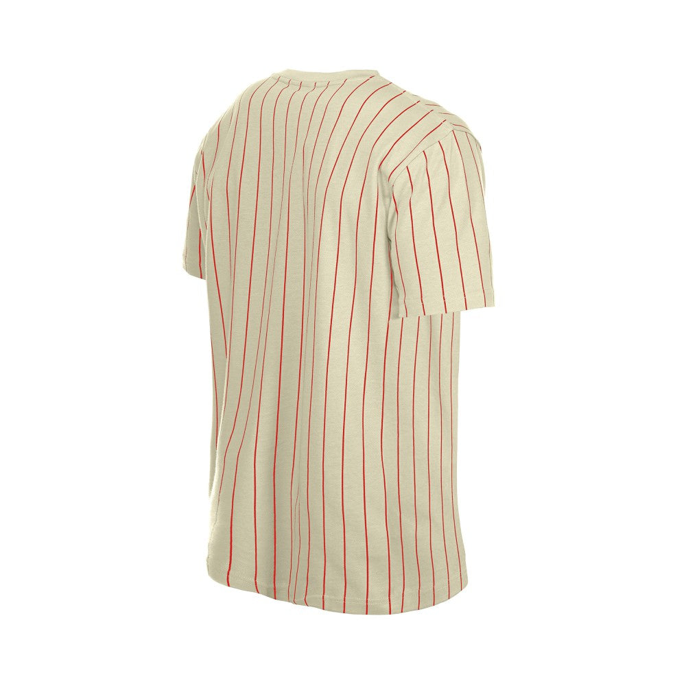 Cincinnati Reds New Era Throwback Meshback Pinstripe T-Shirt - Cream T-shirts