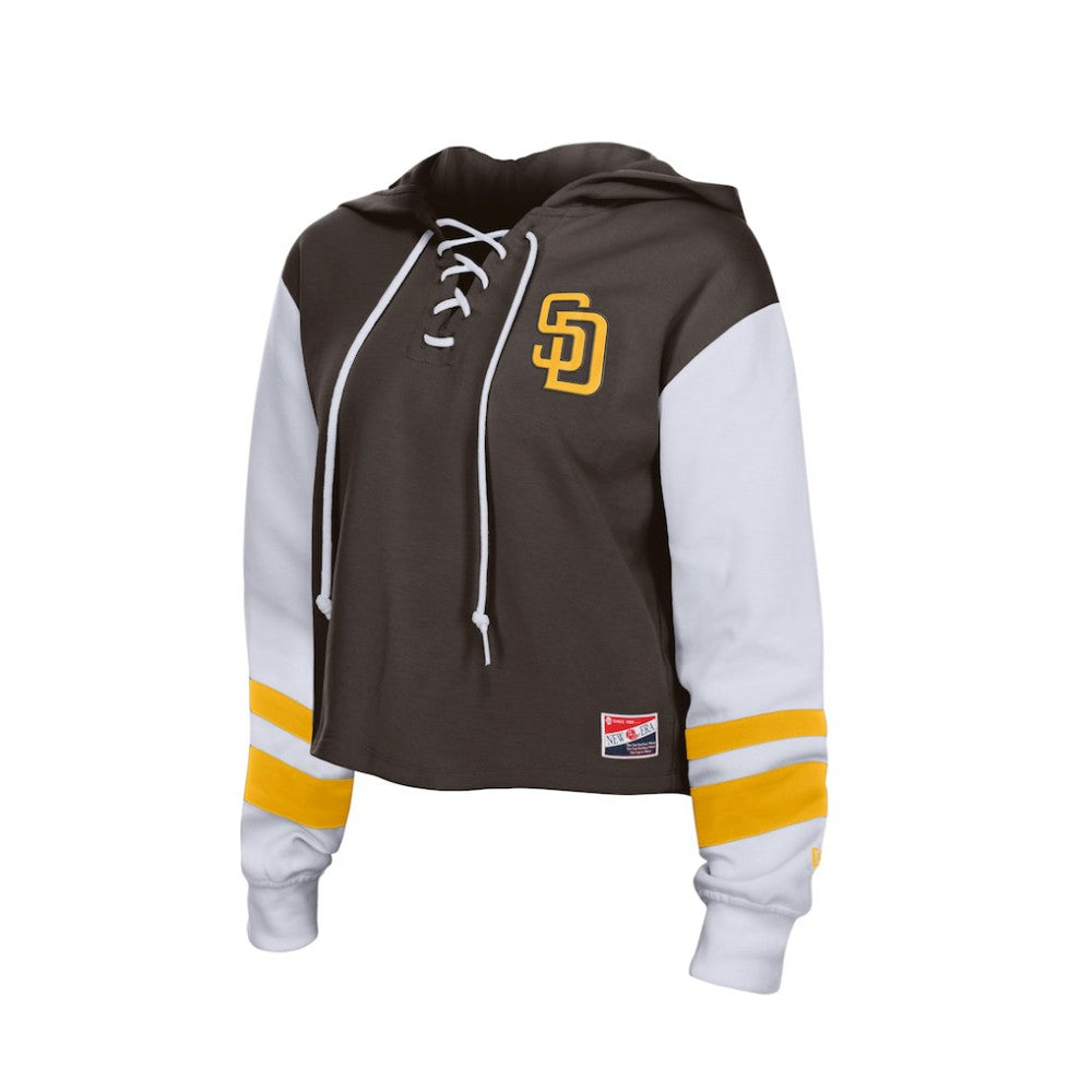 San Diego Padres New Era Women's Boxy Lace-Up Hoodie - Brown Hoodies