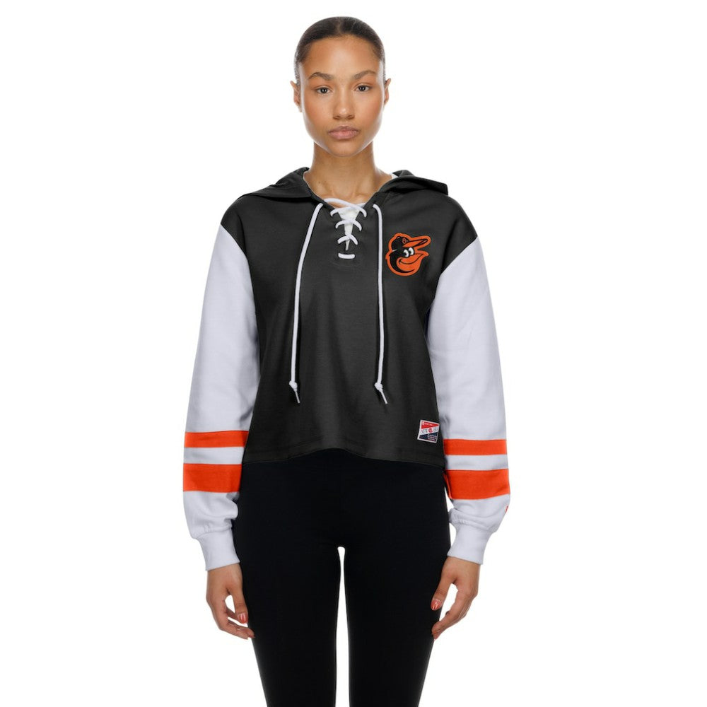 Baltimore Orioles New Era Women's Boxy Lace-Up Hoodie - Black Hoodies
