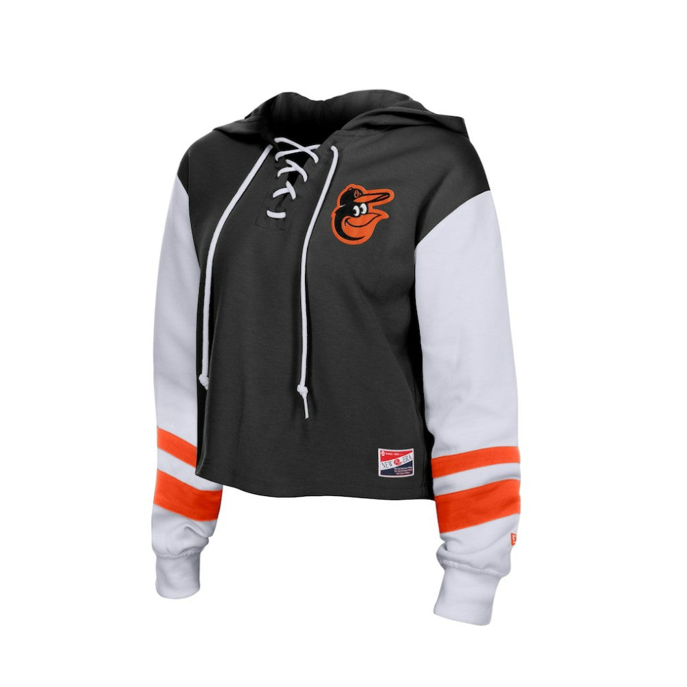 Baltimore Orioles New Era Women's Boxy Lace-Up Hoodie - Black Hoodies