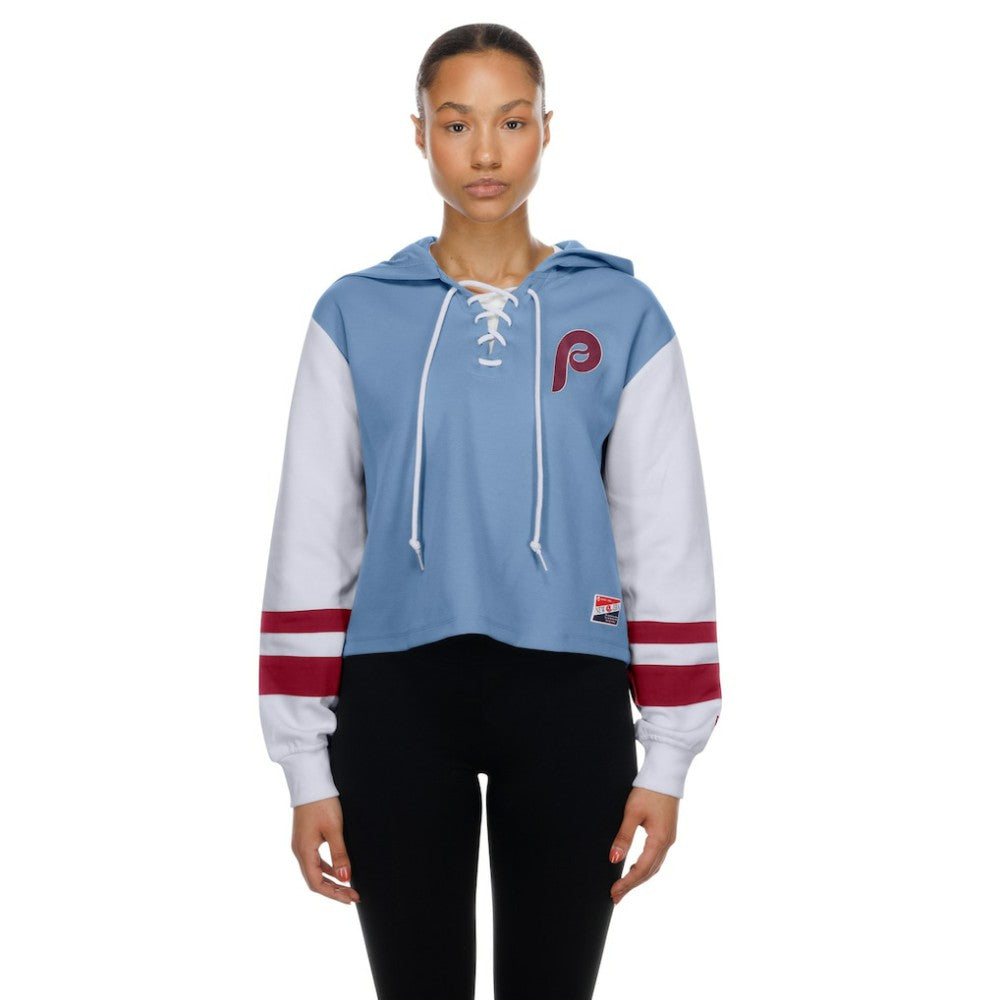 Philadelphia Phillies New Era Women's Boxy Lace-Up Hoodie - Light Blue Hoodies