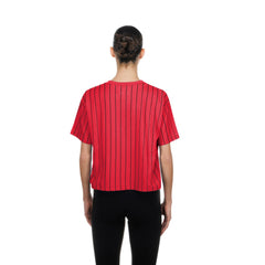 Cincinnati Reds New Era Women's Throwback Meshback Pinstripe Boxy T-Shirt - Red T-shirts