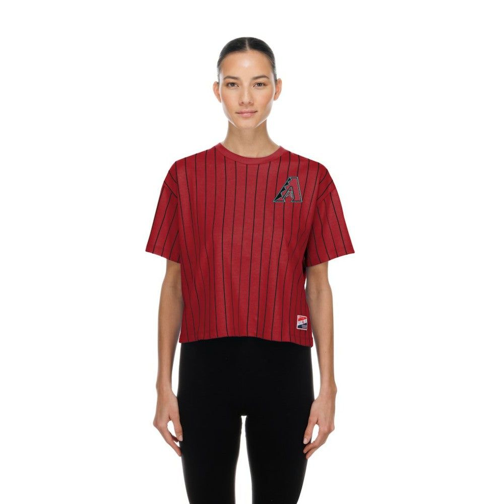 Arizona Diamondbacks New Era Women's Throwback Meshback Pinstripe Boxy T-Shirt - Red T-shirts
