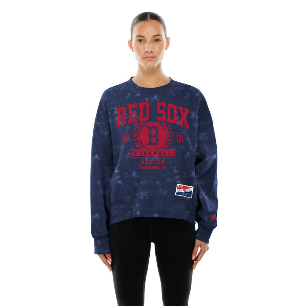 Boston Red Sox New Era Women's Throwback Oversized Boxy Sweatshirt - Navy Sweatshirts