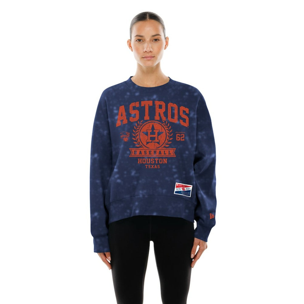 Houston Astros New Era Women's Throwback Oversized Boxy Sweatshirt - Navy Sweatshirts
