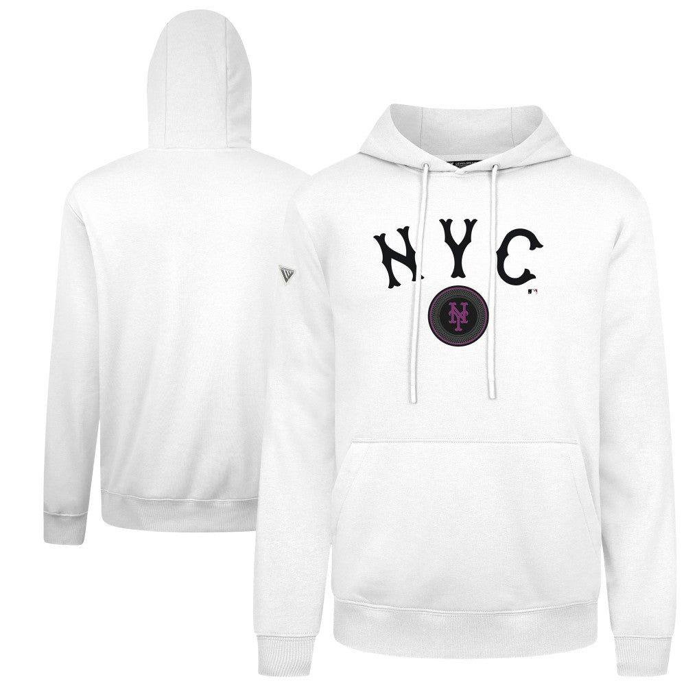 New York Mets Levelwear City Connect Podium Back Splash Pullover Hoodie - White Hoodies