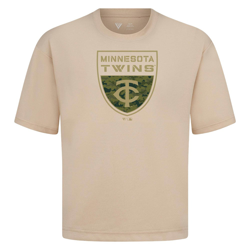 Minnesota Twins Levelwear Oversized Luxe Signature Knit Buckler T-Shirt - Khaki T-shirts