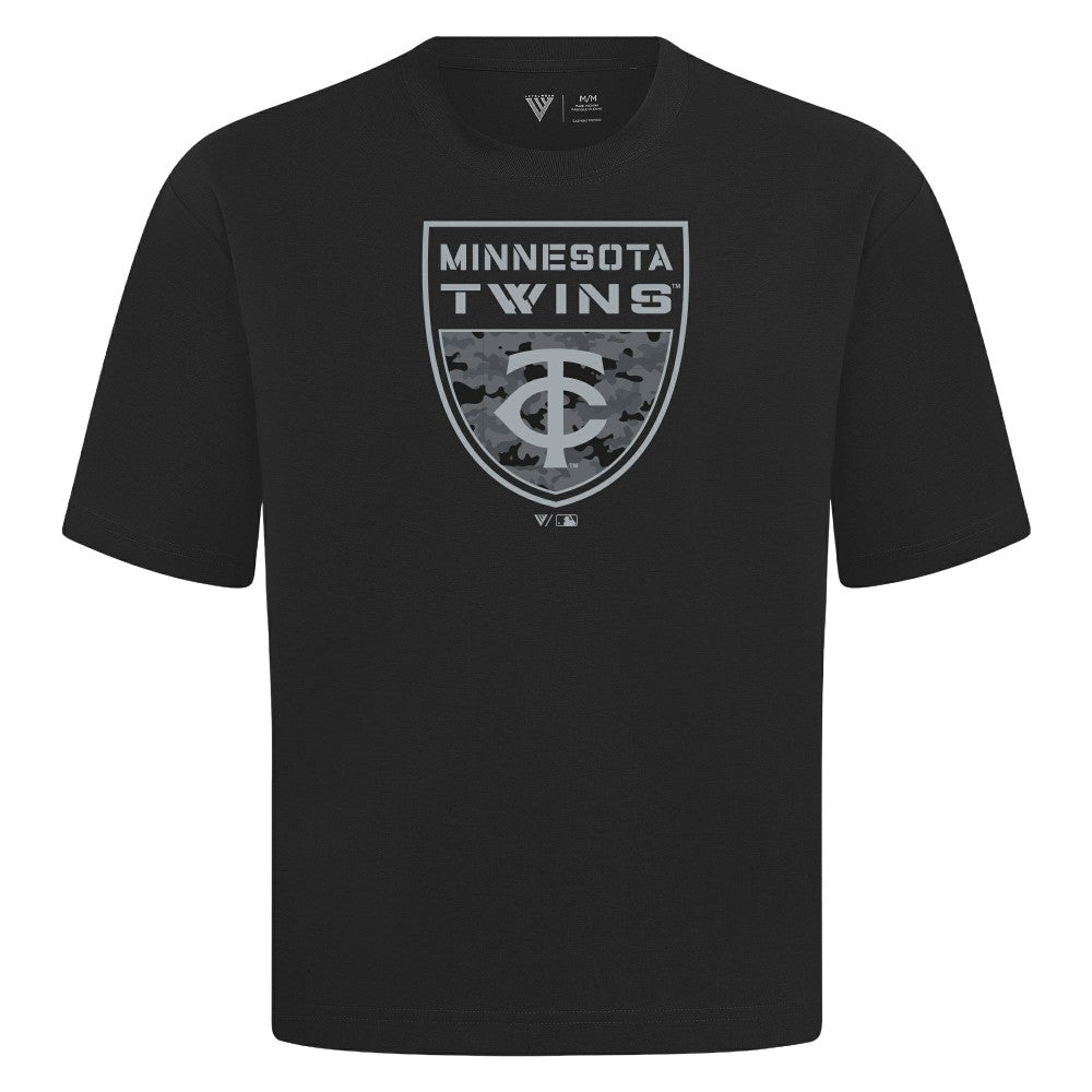 Minnesota Twins Levelwear Oversized Luxe Signature Knit Buckler T-Shirt - Black T-shirts