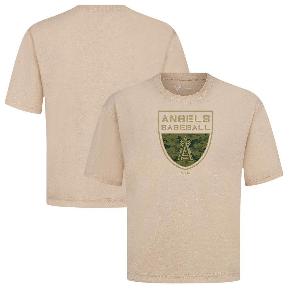 Los Angeles Angels Levelwear Oversized Luxe Signature Knit Buckler T-Shirt - Khaki T-shirts