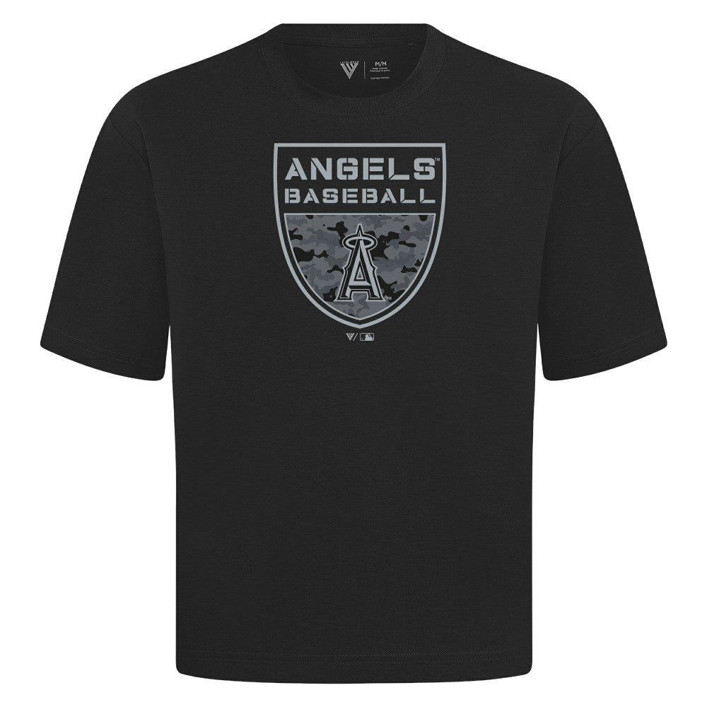 Los Angeles Angels Levelwear Oversized Luxe Signature Knit Buckler T-Shirt - Black T-shirts