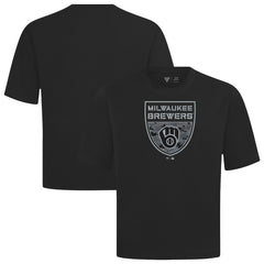 Milwaukee Brewers Levelwear Oversized Luxe Signature Knit Buckler T-Shirt - Black T-shirts