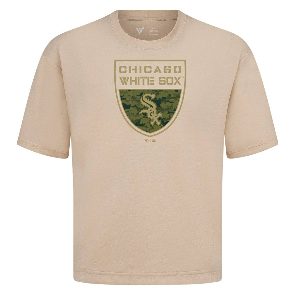 Chicago White Sox Levelwear Oversized Luxe Signature Knit Buckler T-Shirt - Khaki T-shirts