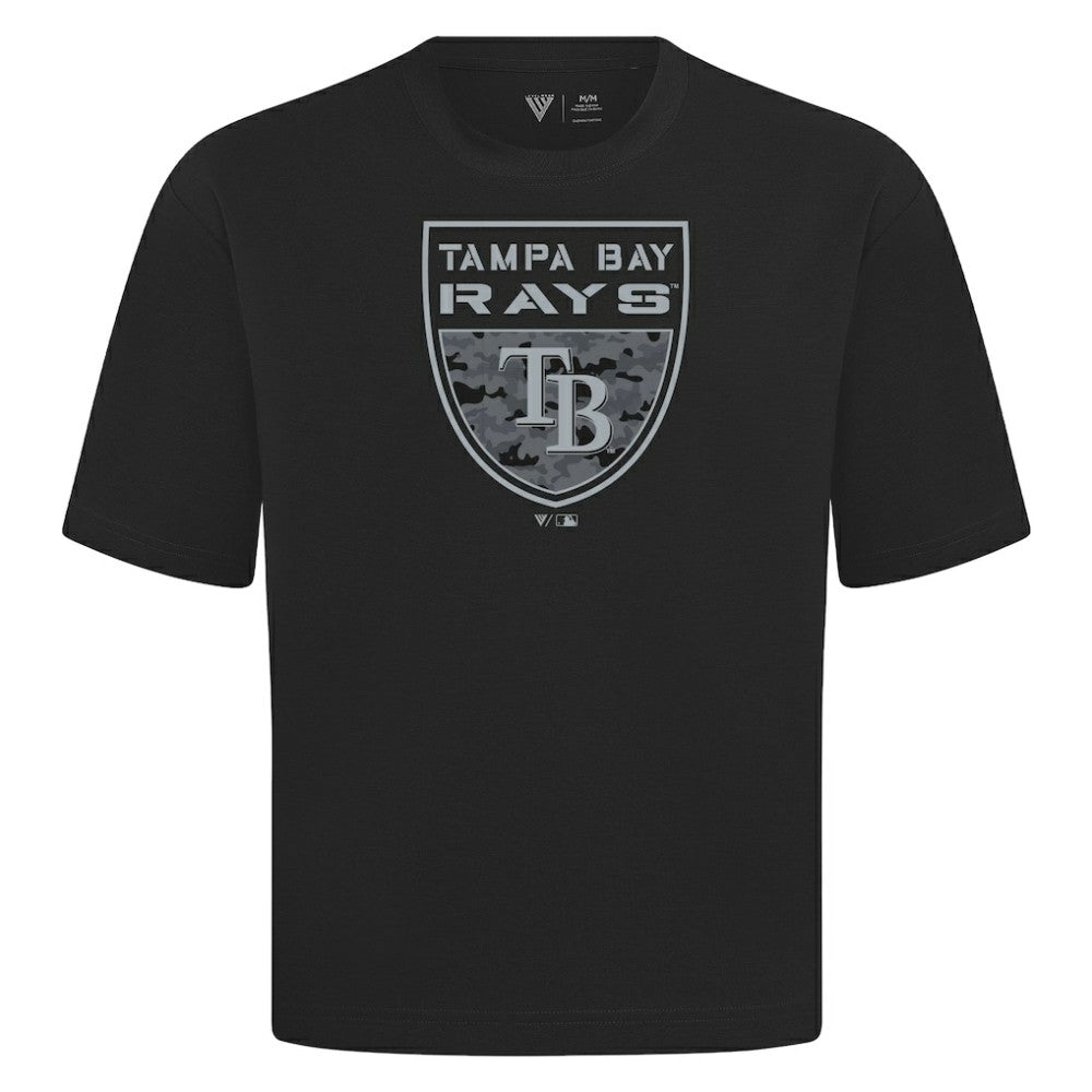 Tampa Bay Rays Levelwear Oversized Luxe Signature Knit Buckler T-Shirt - Black T-shirts