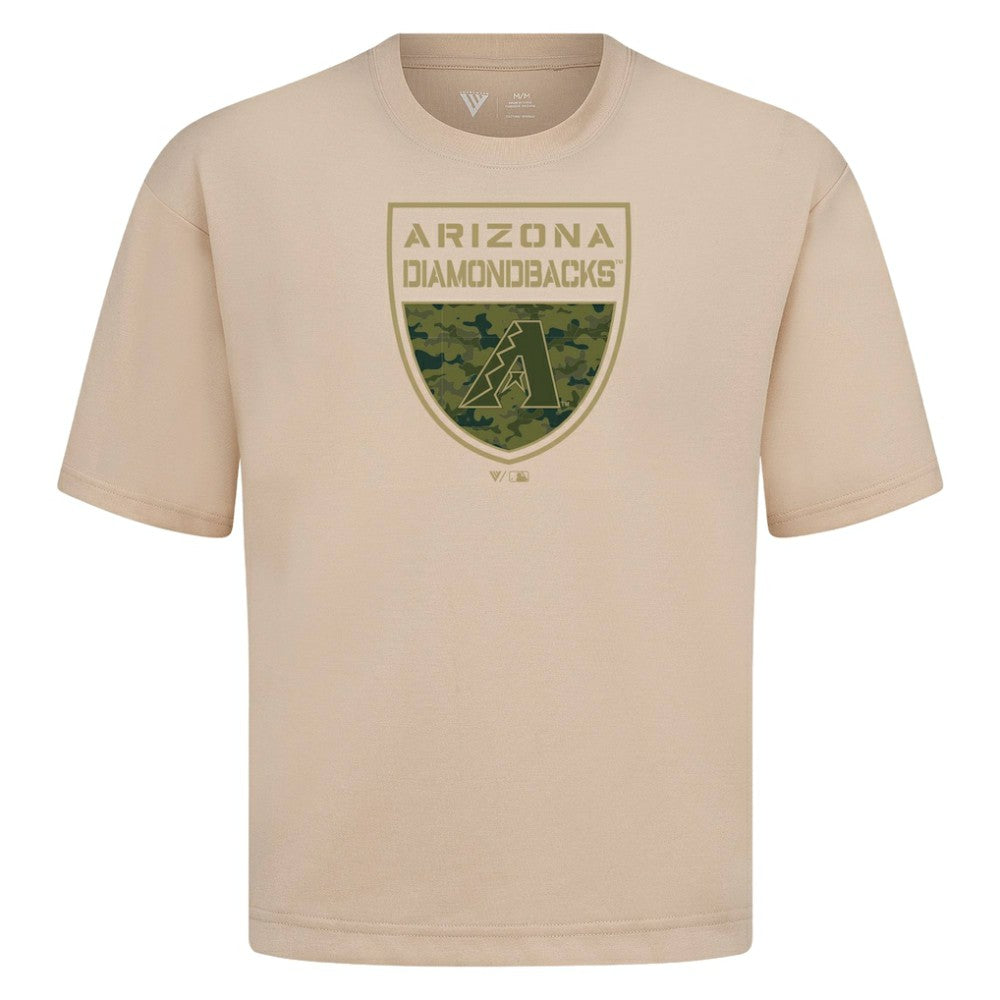 Arizona Diamondbacks Levelwear Oversized Luxe Signature Knit Buckler T-Shirt - Khaki T-shirts