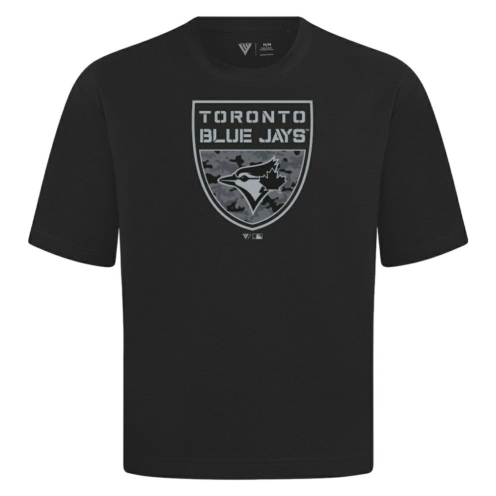 Toronto Blue Jays Levelwear Oversized Luxe Signature Knit Buckler T-Shirt - Black T-shirts