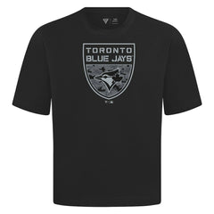 Toronto Blue Jays Levelwear Oversized Luxe Signature Knit Buckler T-Shirt - Black T-shirts
