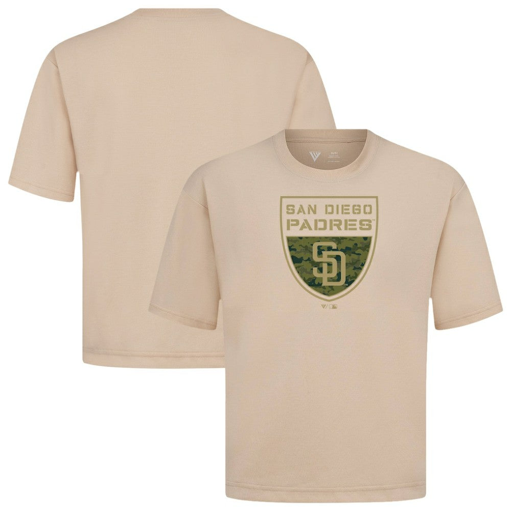 San Diego Padres Levelwear Oversized Luxe Signature Knit Buckler T-Shirt - Khaki T-shirts