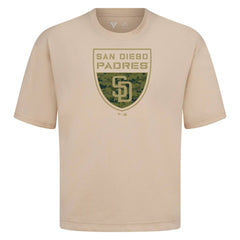 San Diego Padres Levelwear Oversized Luxe Signature Knit Buckler T-Shirt - Khaki T-shirts