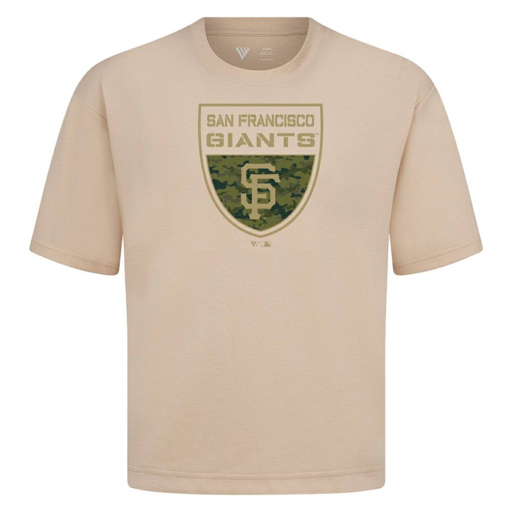 San Francisco Giants Levelwear Oversized Luxe Signature Knit Buckler T-Shirt - Khaki T-shirts