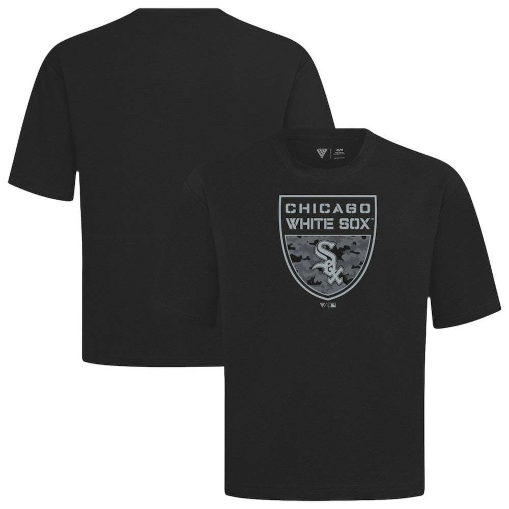 Chicago White Sox Levelwear Oversized Luxe Signature Knit Buckler T-Shirt - Black T-shirts