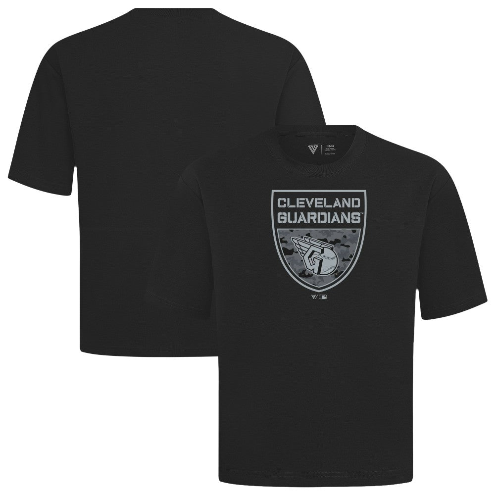 Cleveland Guardians Levelwear Oversized Luxe Signature Knit Buckler T-Shirt - Black T-shirts
