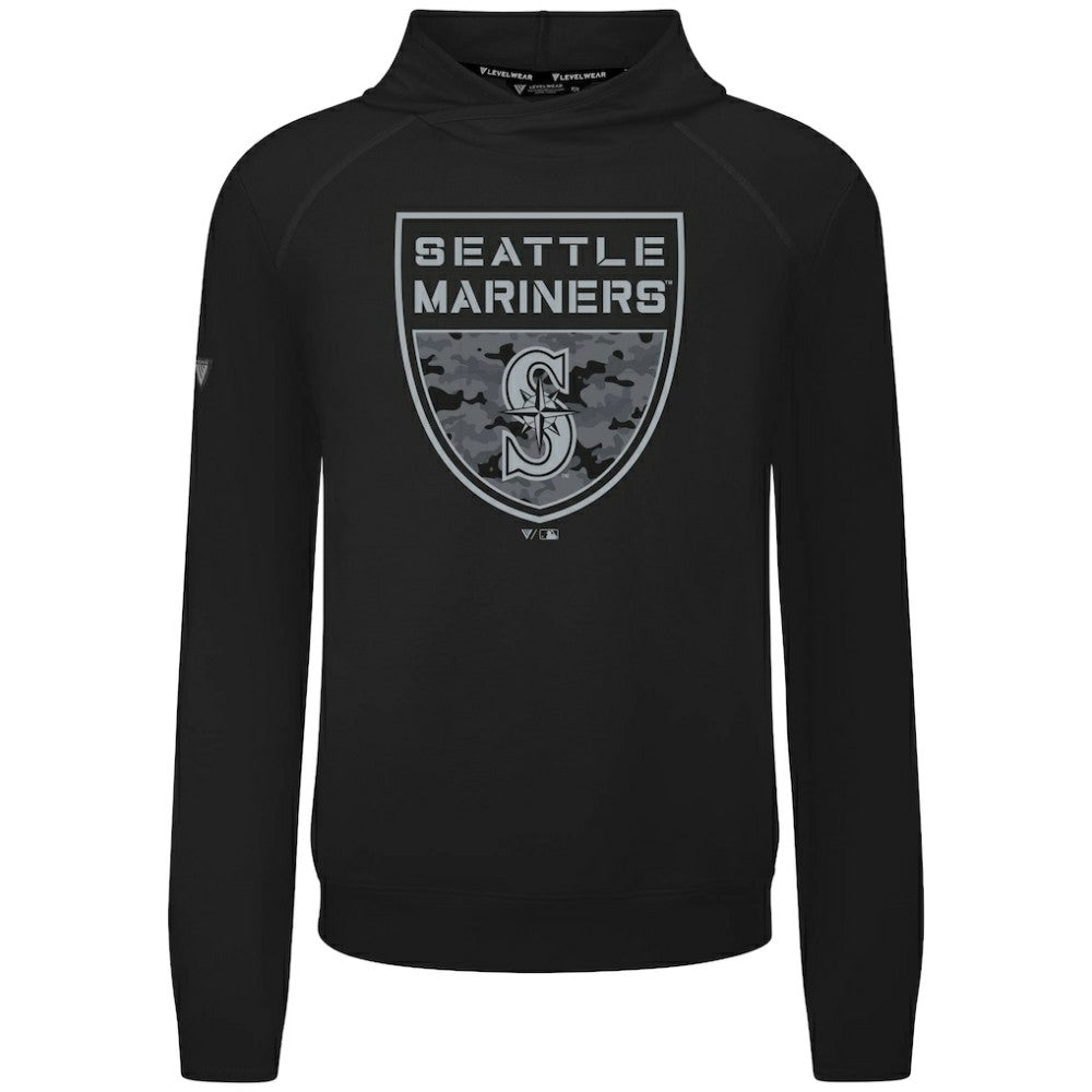 Seattle Mariners Levelwear Mandate Buckler Tri-Blend Pullover Hoodie - Black Hoodies