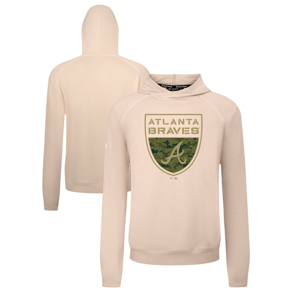 Atlanta Braves Levelwear Mandate Buckler Tri-Blend Pullover Hoodie - Khaki Hoodies