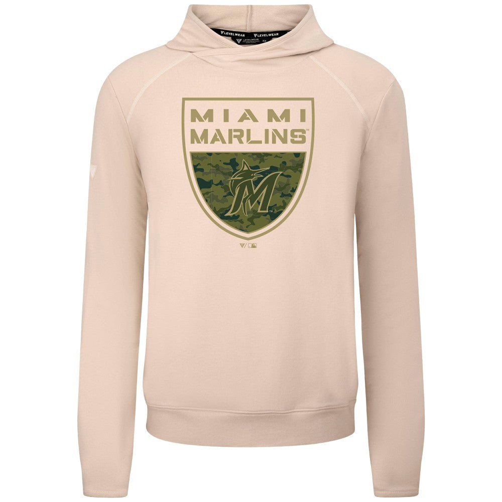 Miami Marlins Levelwear Mandate Buckler Tri-Blend Pullover Hoodie - Khaki Hoodies