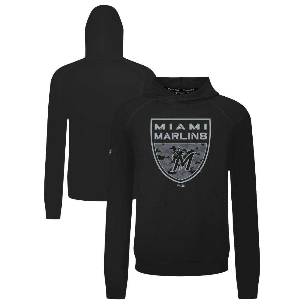 Miami Marlins Levelwear Mandate Buckler Tri-Blend Pullover Hoodie - Black Hoodies