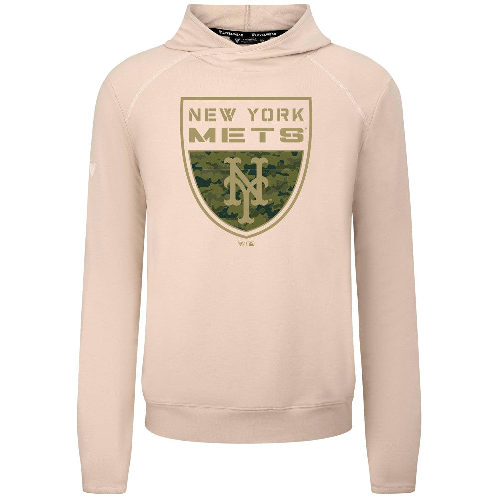 New York Mets Levelwear Mandate Buckler Tri-Blend Pullover Hoodie - Khaki Hoodies