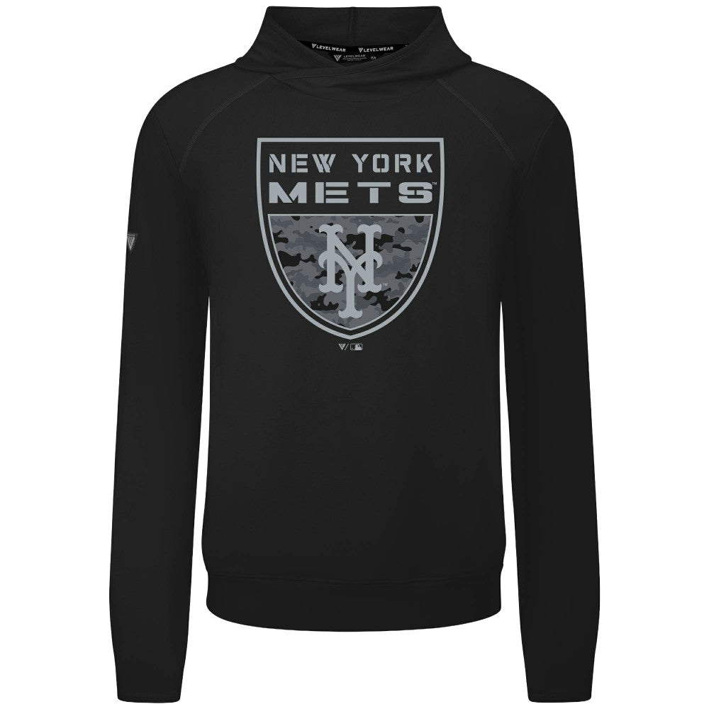 New York Mets Levelwear Mandate Buckler Tri-Blend Pullover Hoodie - Black Hoodies