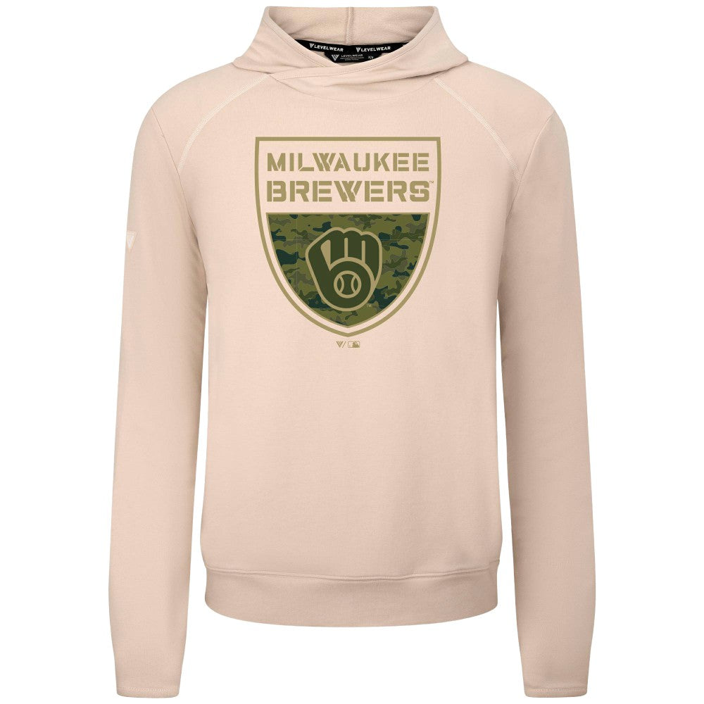 Milwaukee Brewers Levelwear Mandate Buckler Tri-Blend Pullover Hoodie - Khaki Hoodies