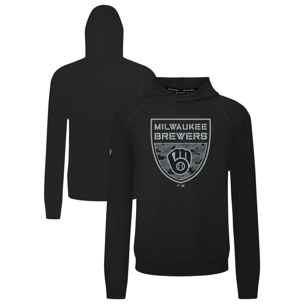 Milwaukee Brewers Levelwear Mandate Buckler Tri-Blend Pullover Hoodie - Black Hoodies